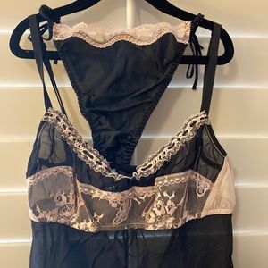 Black and pink silk Victoria Secret Lingerie Set